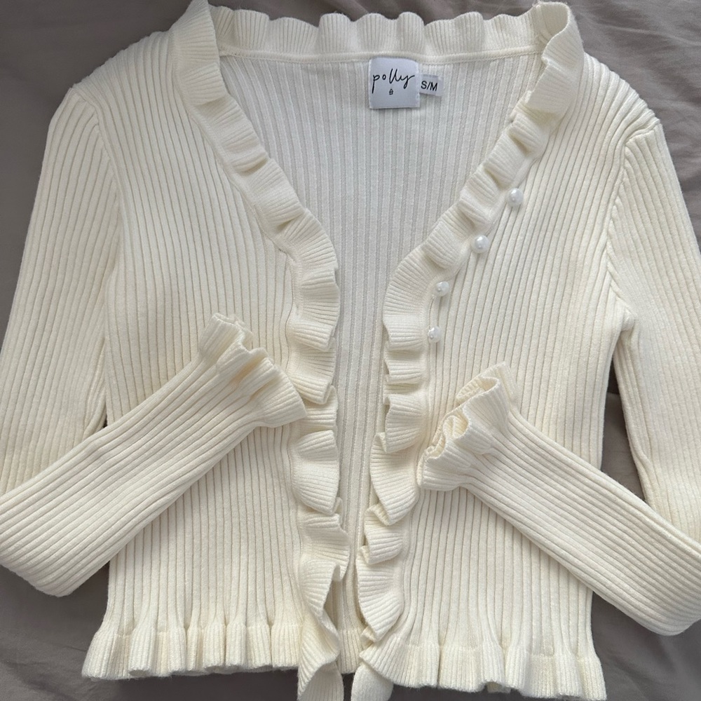Princess Polly ribbed cream cardigan